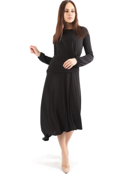 Beli Volanlı Sandy Elbise | ELB32267 Siyah