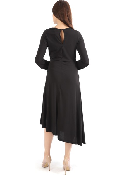 Beli Volanlı Sandy Elbise | ELB32267 Siyah