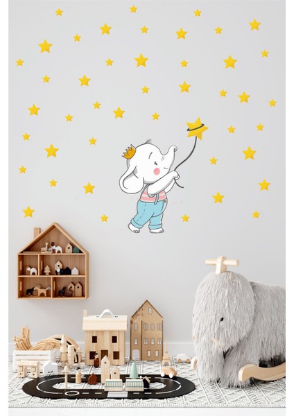 Sevimli Fil ve Yıldızlar Çocuk Odası Duvar Sticker