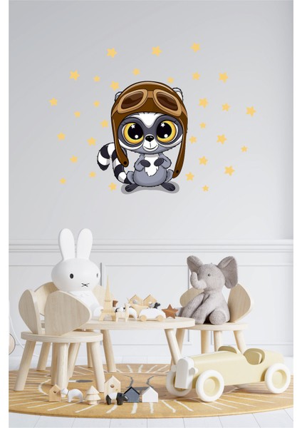 Sevimli Rakun ve Yıldızlar Çocuk Odası Duvar Sticker fiyatları