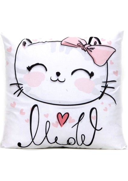 Kedi Biblolu Seramik Kalemlik Kedi Temalı Puf Yastık
