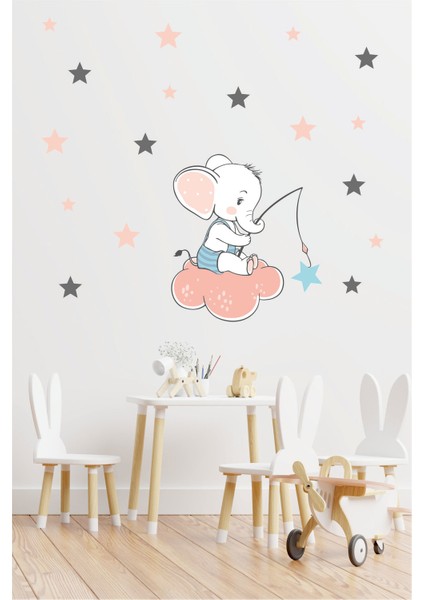 Sevimli Fil ve Yıldızlar Çocuk Odası Duvar Sticker