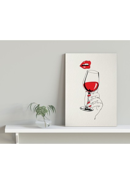 Kadın ve Kadeh Tasarımlı Kanvas Tablo 30X50CM-1