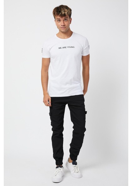 Slim Fit None Denim Yandan Cepli Bel Bağcıklı, Paçaları Lastikli Esnek Kumaş Erkek Kargo Pantolon indirimleri