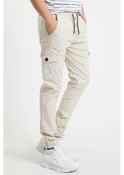 Slim Fit None Denim Yandan Cepli Bel Bağcıklı, Paçaları Lastikli Esnek Kumaş Erkek Kargo Pantolon modelleri