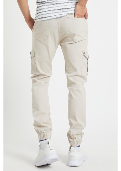 Slim Fit None Denim Yandan Cepli Bel Bağcıklı, Paçaları Lastikli Esnek Kumaş Erkek Kargo Pantolon fırsatları