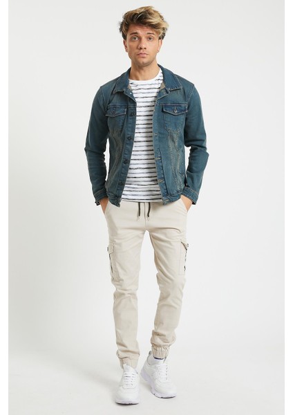 Slim Fit None Denim Yandan Cepli Bel Bağcıklı, Paçaları Lastikli Esnek Kumaş Erkek Kargo Pantolon indirimleri