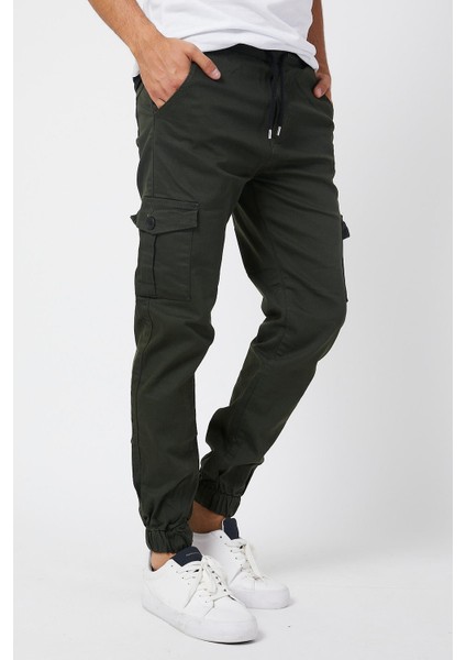 Slim Fit None Denim Yandan Cepli Bel Bağcıklı, Paçaları Lastikli Esnek Kumaş Erkek Kargo Pantolon fiyatları