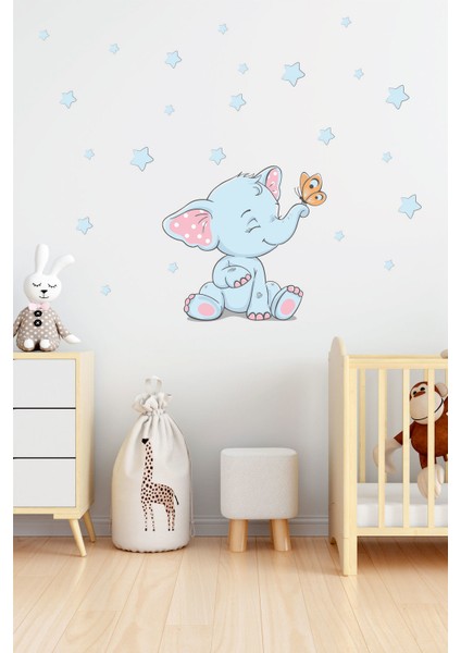 Sevimli Fil ve Yıldızlar Çocuk Odası Duvar Sticker
