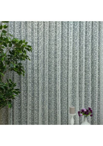Şal Desen Fransız Dantel Tül Perde, 600X250, Sık Pile, 1/3