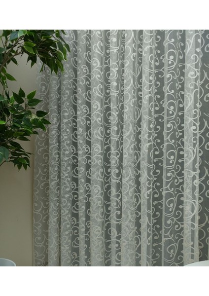 Şal Desen Fransız Dantel Tül Perde, 600X250, Sık Pile, 1/3