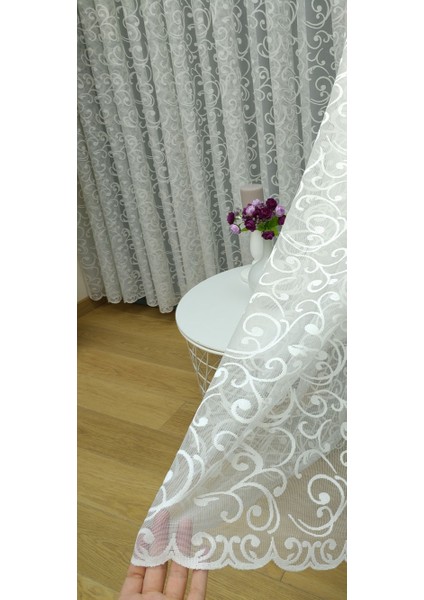 Şal Desen Fransız Dantel Tül Perde, 600X250, Sık Pile, 1/3