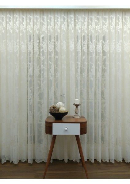Gül Desenli Dantel Tül Perde, 200X260, Seyrek Pile, 1/2