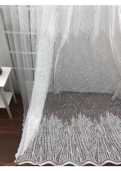 Spor Desen Dantel Tül Perde, 100X260, Seyrek Pile, 1/2