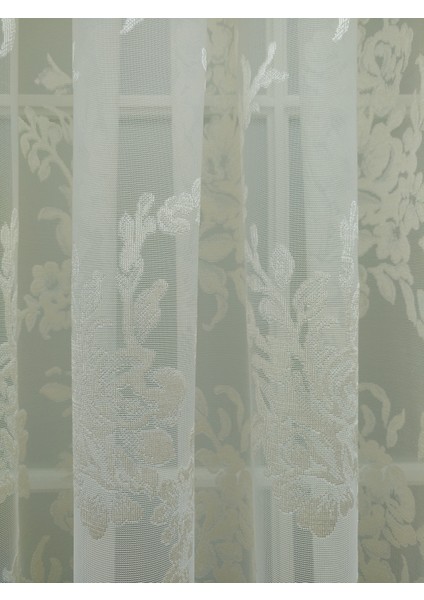 Gül Desenli Dantel Tül Perde, 600X260, Sık Pile, 1/3