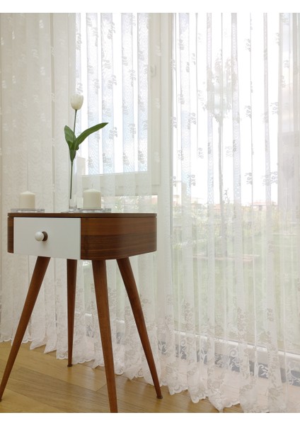 Etek Ucu Yoğun Desenli Dantel Tül Perde, 600X250, Sık Pile, 1/3