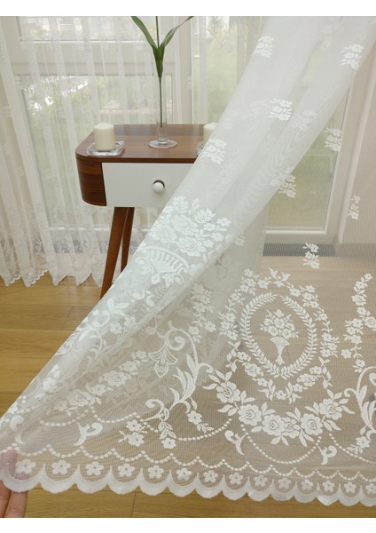 Etek Ucu Yoğun Desenli Dantel Tül Perde, 600X250, Sık Pile, 1/3