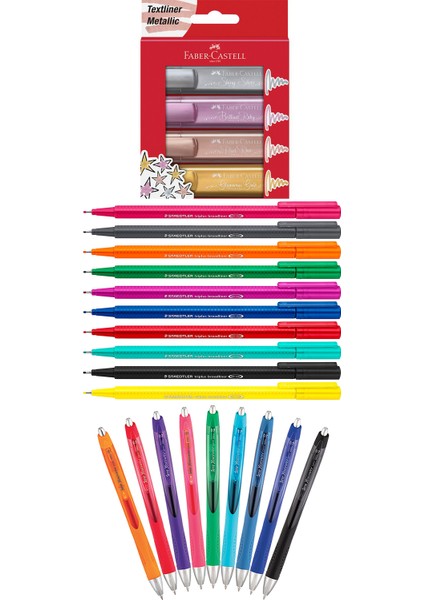 Faber Castell - Staedtler - Serve 23 Renk Fosforlu Kalem Seti + Inn Boyanabilir Kalemlik Hediyeli