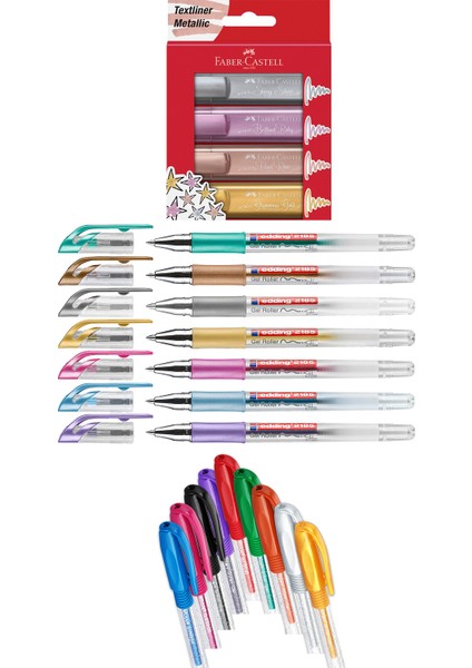 Faber Castell - Edding - Pensan 20 Renk Fosforlu Kalem Seti + Inn Boyanabilir Kalemlik Hediyeli