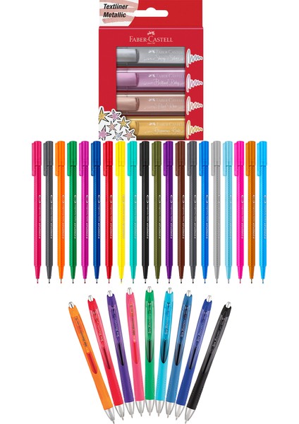 Faber Castell - Staedtler - Serve 33 Renk Fosforlu Kalem Seti + Inn Boyanabilir Kalemlik Hediyeli