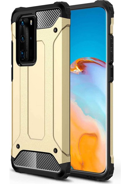 Huawei P40 Kılıf Koruyucu Çift Katmanlı Armor Case Gold