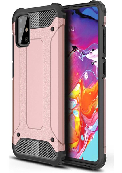 Samsung Galaxy A71 A715 Kılıf Koruyucu Çift Katmanlı Armor Case Rose Gold