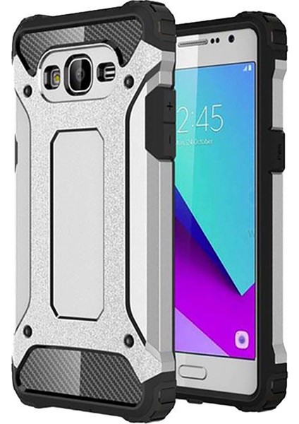 Samsung Galaxy J2 Prime G532 Kılıf Koruyucu Çift Katmanlı Armor Case Gümüş
