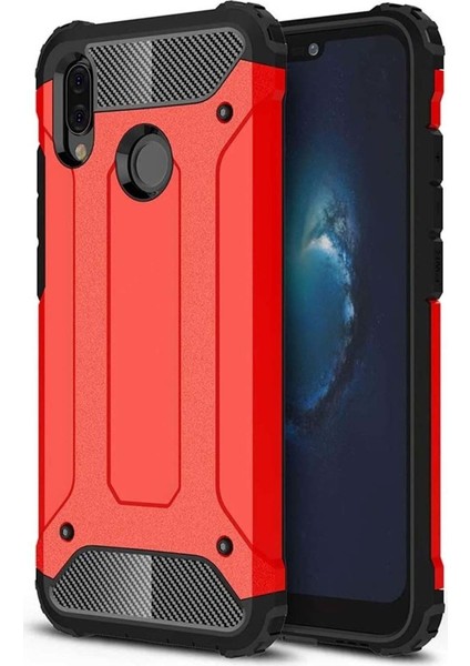 Huawei P20 Lite Kılıf Koruyucu Çift Katmanlı Armor Case Kırmızı
