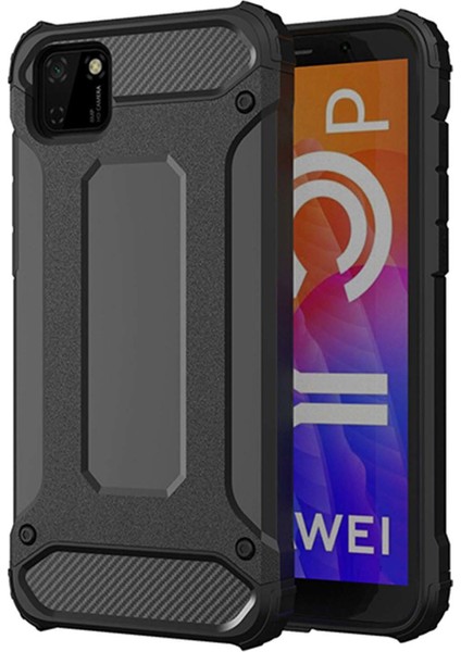 Huawei Y5P Kılıf Koruyucu Çift Katmanlı Armor Case Siyah