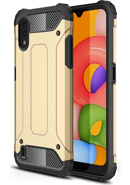 Samsung Galaxy A01 A015 Kılıf Koruyucu Çift Katmanlı Armor Case Gold