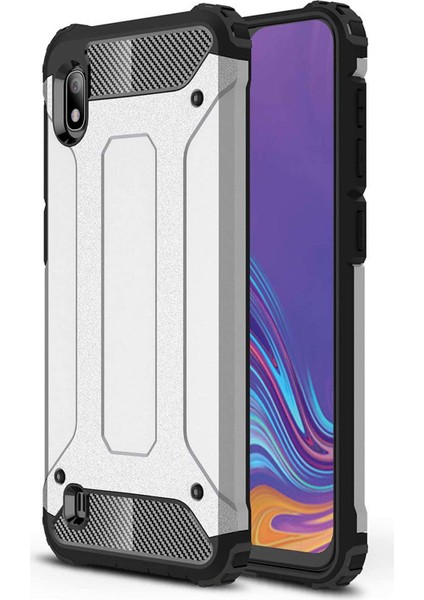 Samsung Galaxy A10 A105 Kılıf Koruyucu Çift Katmanlı Armor Case Gümüş