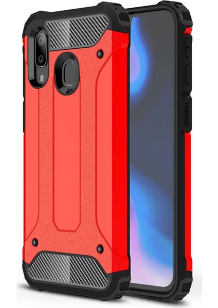 Samsung Galaxy A30 A305 Kılıf Koruyucu Çift Katmanlı Armor Case Kırmızı