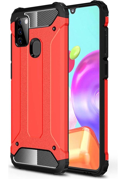 Samsung Galaxy A21S A217 Kılıf Koruyucu Çift Katmanlı Armor Case Kırmızı