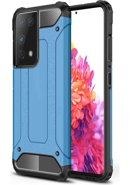 Samsung Galaxy S21 Ultra Kılıf Koruyucu Çift Katmanlı Armor Case Mavi