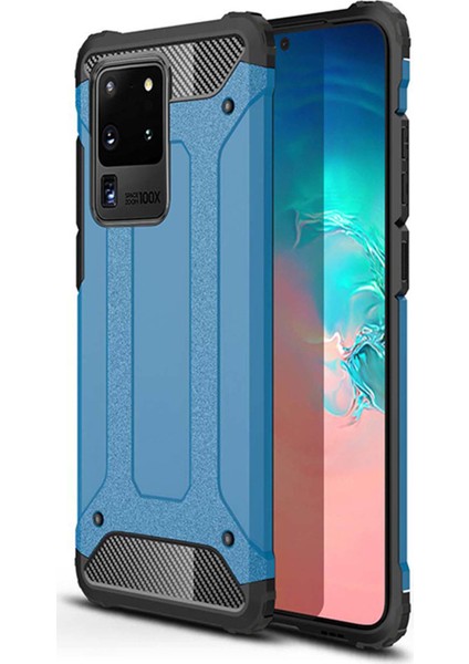 Samsung Galaxy S20 Ultra Kılıf Koruyucu Çift Katmanlı Armor Case Mavi