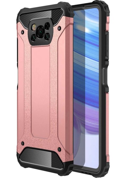 Xiaomi Poco X3 Kılıf Koruyucu Çift Katmanlı Armor Case Rose Gold