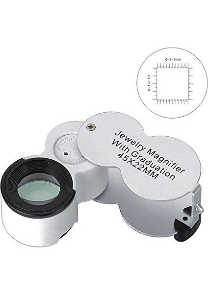 45X 22MM Katlanır Ölçekli Optik Lens 2 Beyaz LED 1 Uv LED Işıklı