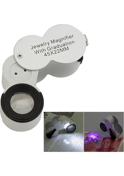 45X 22MM Katlanır Ölçekli Optik Lens 2 Beyaz LED 1 Uv LED Işıklı fiyatları