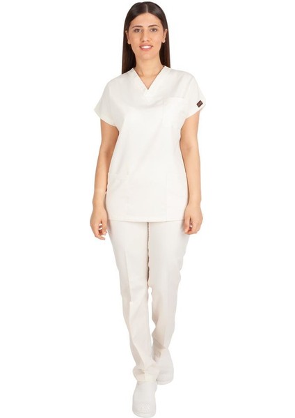 Kadın Doktor Hemşire Forması Scrubs Alpaka Kumaş Hastane Nöbet Takımı (V Yaka Dr Greys)