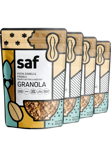 Saf Nutrition Fıstık Ezmeli  Fındıklı Granola, 45 gr x 4