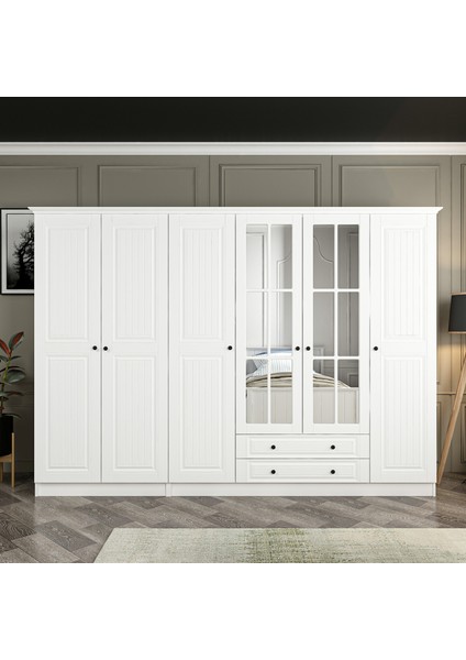 Kale 190 cm 6 Mebran Kapaklı 2ç Taçlı Dolap - Beyaz