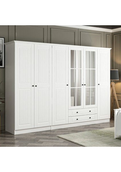 Kale 190 cm 6 Mebran Kapaklı 2ç Taçlı Dolap - Beyaz fiyatları