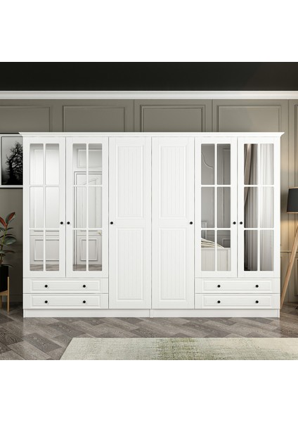 Kale 190 cm 6 Mebran Kapaklı 4ç Taçlı Dolap - Beyaz