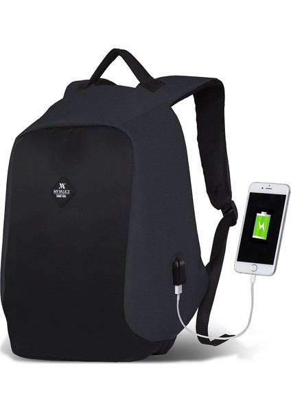 Smart Bag Secret USB Şarj Girişli Akıllı Sırt Çantası Füme