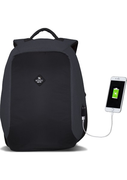 Smart Bag Secret USB Şarj Girişli Akıllı Sırt Çantası Füme