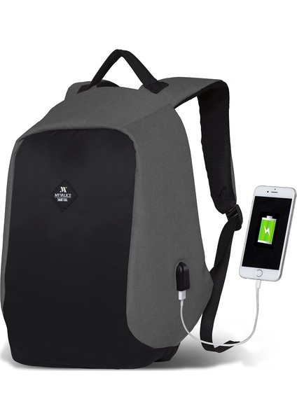 Smart Bag Secret USB Şarj Girişli Akıllı Sırt Çantası Gri