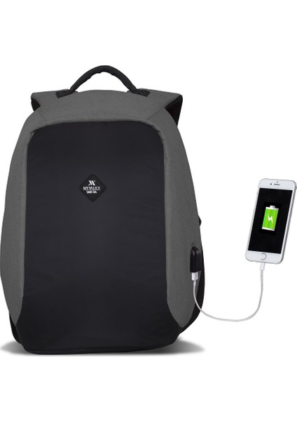 Smart Bag Secret USB Şarj Girişli Akıllı Sırt Çantası Gri