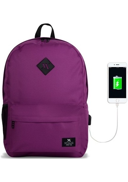 Smart Bag Specta USB Şarj Girişli Akıllı Sırt Çantası Mürdüm