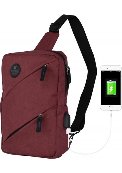 Smart Bag Usb'li Çapraz Göğüs Çantası 1504 Bordo