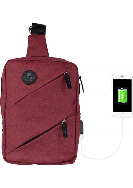 Smart Bag Usb'li Çapraz Göğüs Çantası 1504 Bordo